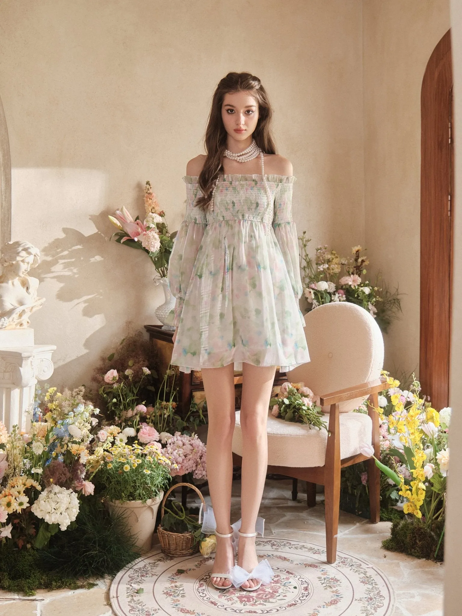 Off-Shoulder Light Green Dress