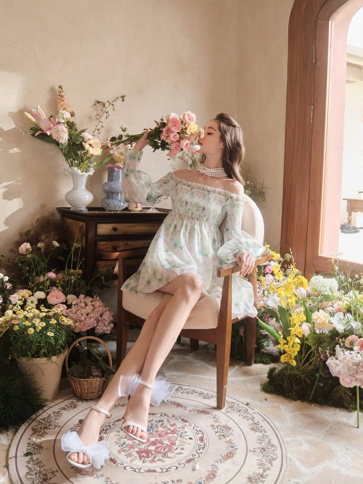 Off-Shoulder Light Green Dress