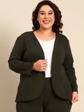 Olive Embossed Open Jacket