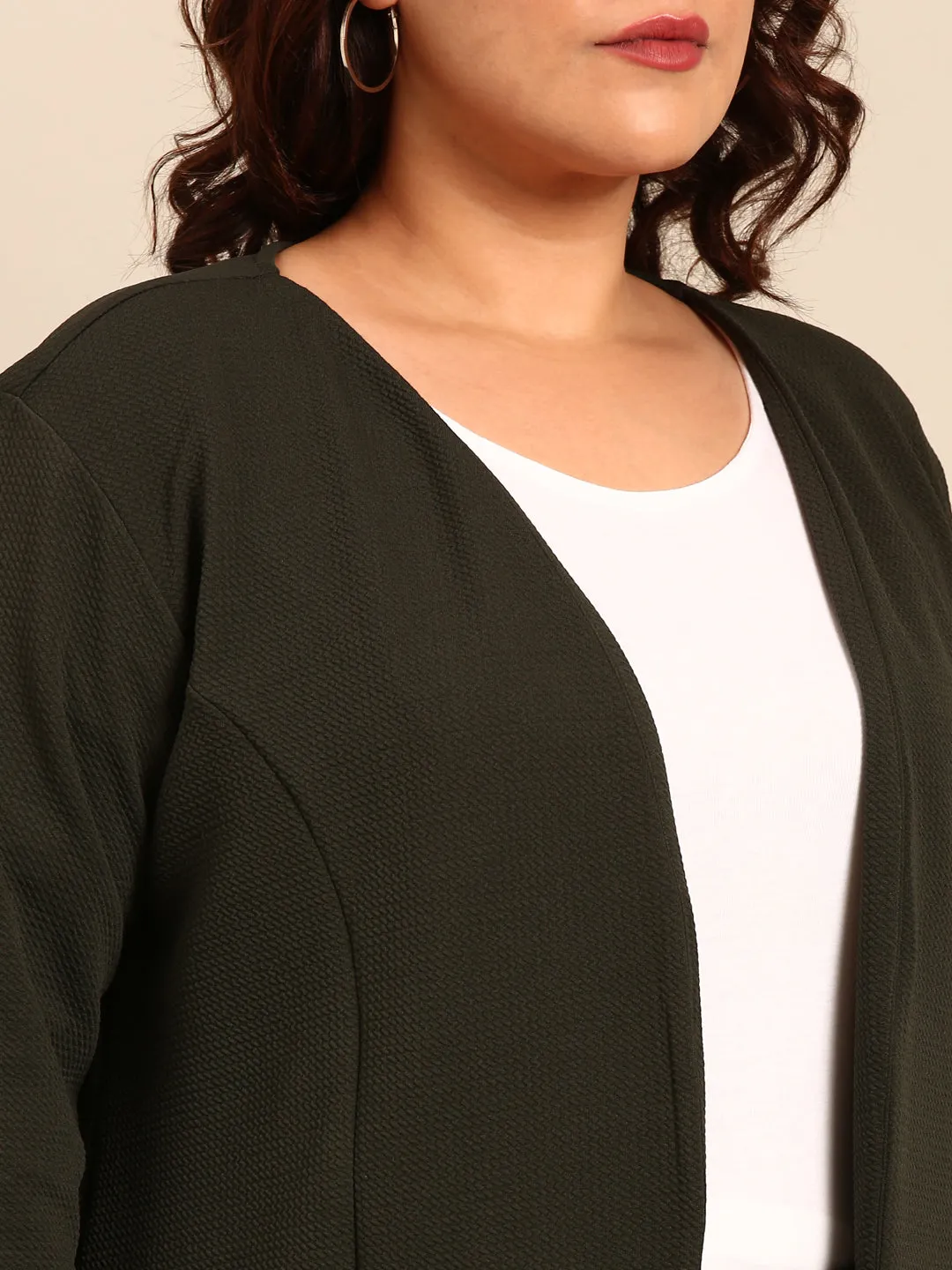 Olive Embossed Open Jacket