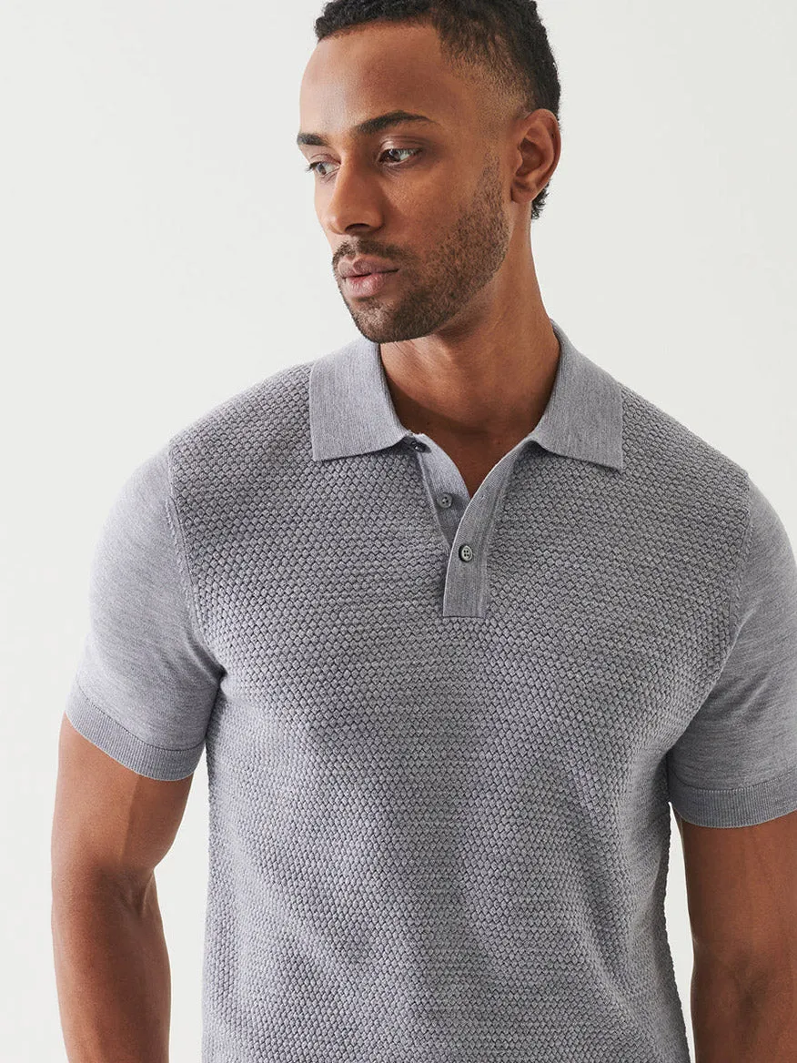 Patrick Assaraf Merino Wool-Silk Blend Textured Polo in Ghost