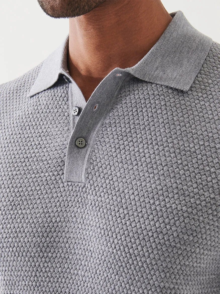 Patrick Assaraf Merino Wool-Silk Blend Textured Polo in Ghost