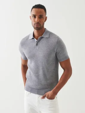 Patrick Assaraf Merino Wool-Silk Blend Textured Polo in Ghost
