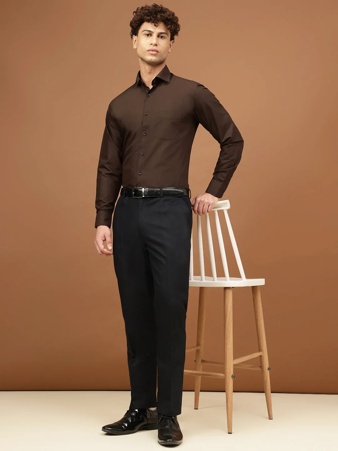 Richlook Men Brown Full Sleeve Formal Shirts