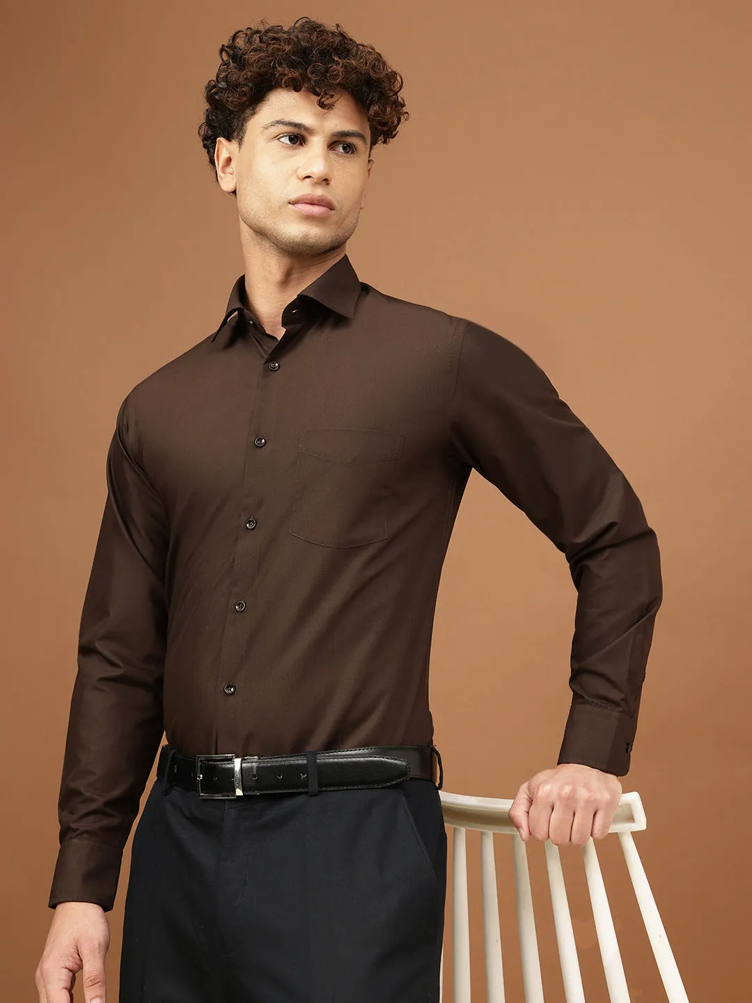 Richlook Men Brown Full Sleeve Formal Shirts