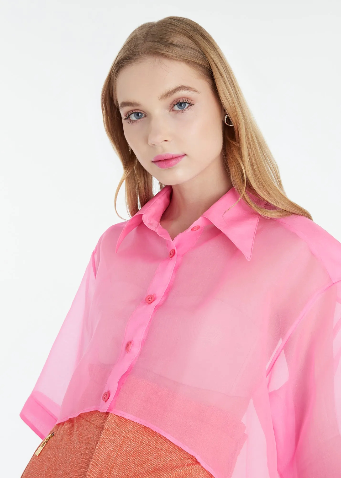 SGinstar Camille shocking pink natural thai organza t-shirt for women