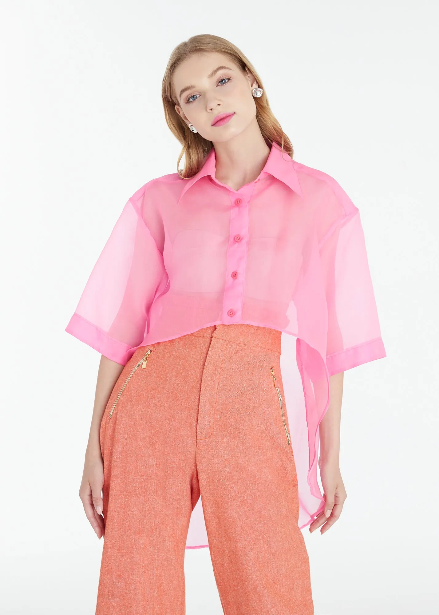 SGinstar Camille shocking pink natural thai organza t-shirt for women