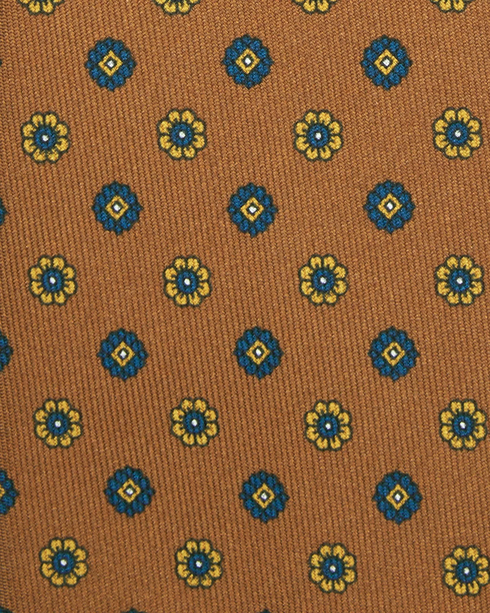Silk Print Tie in Umber/Blue/Yellow Flower