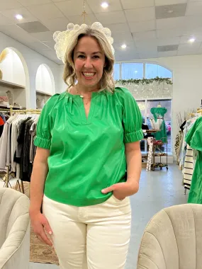 Skylar Vegan Leather Top | Kelly Green