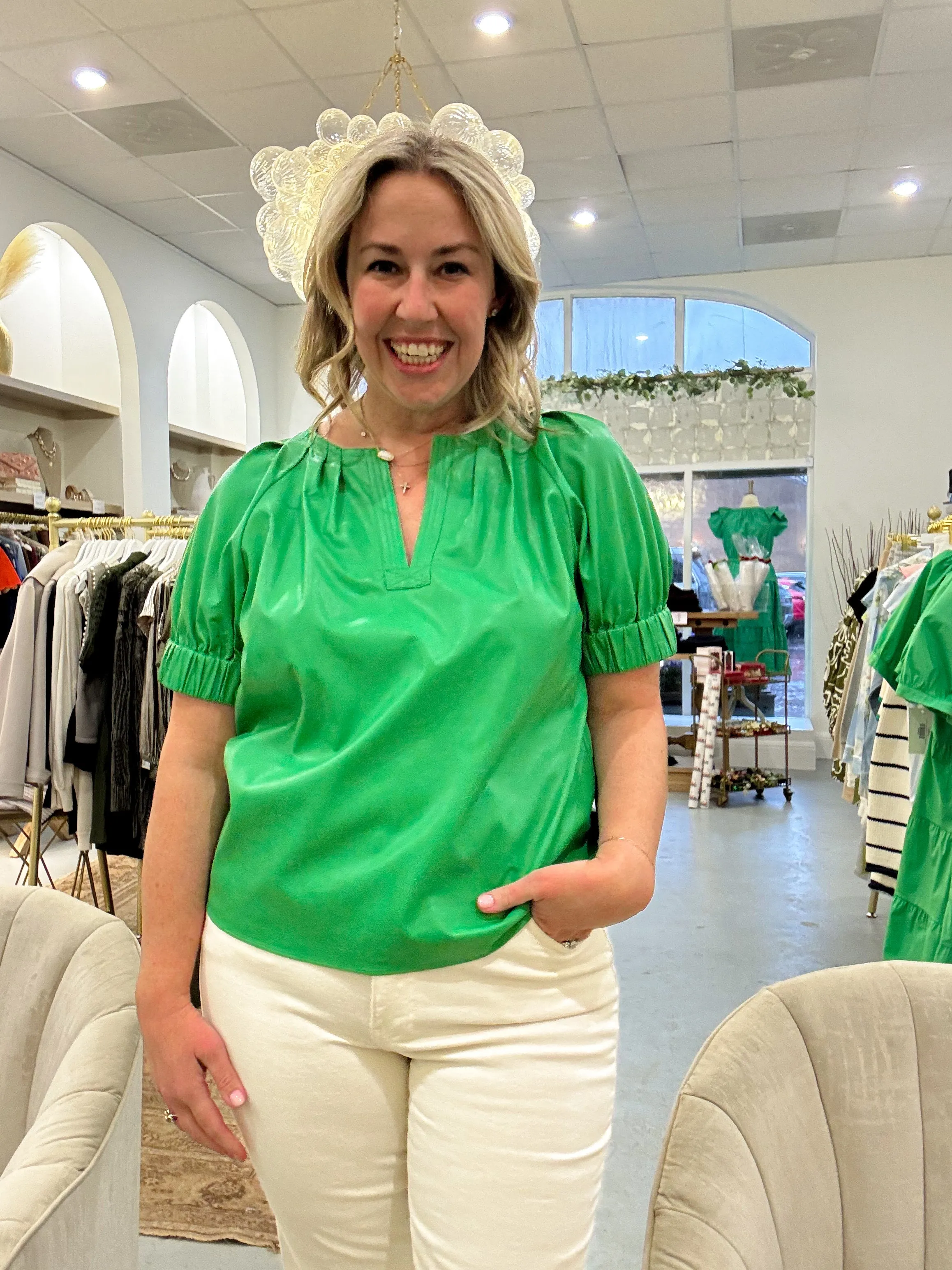 Skylar Vegan Leather Top | Kelly Green