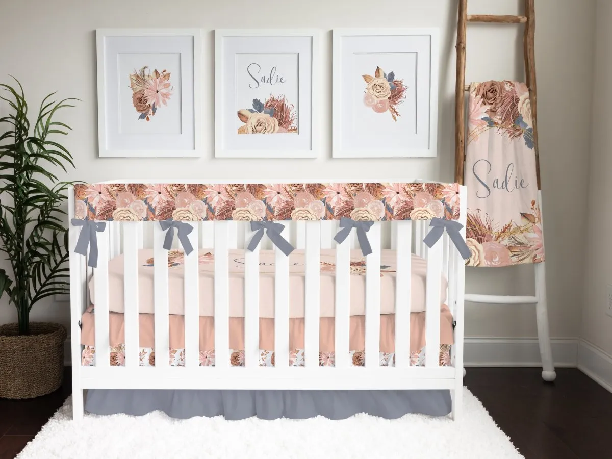 Soft Boho Floral Ruffled Crib Skirt