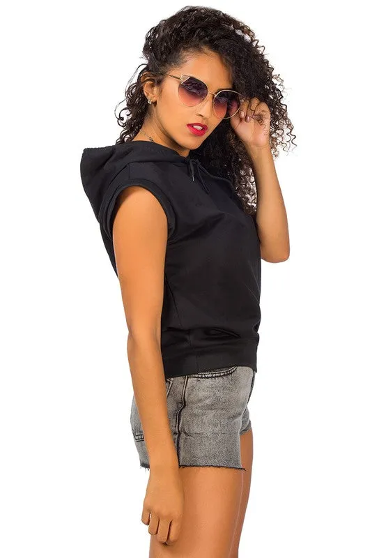 Solid Cap Sleeve Hoodie