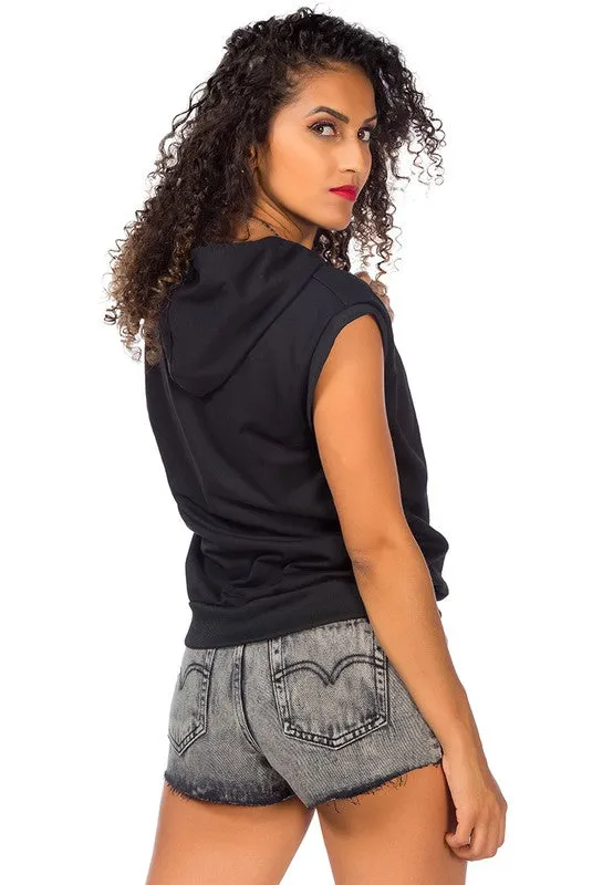Solid Cap Sleeve Hoodie
