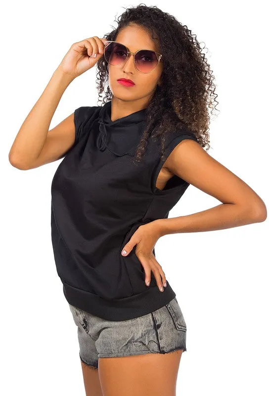 Solid Cap Sleeve Hoodie