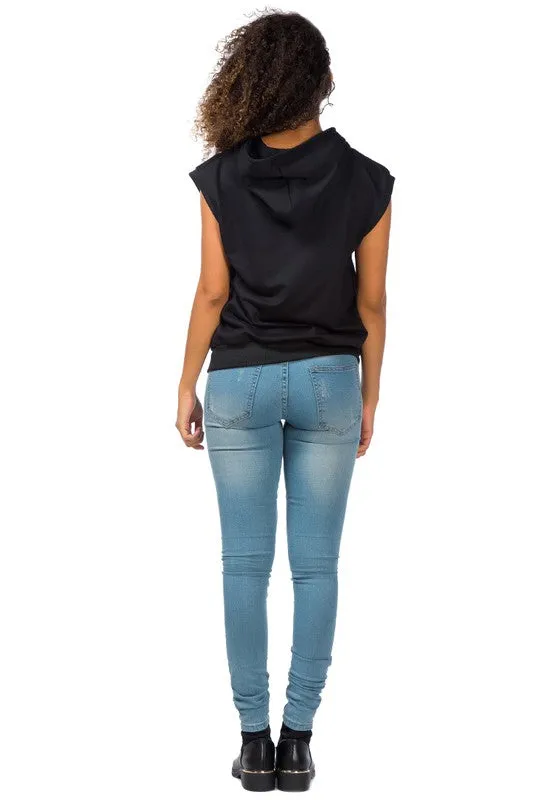 Solid Cap Sleeve Hoodie