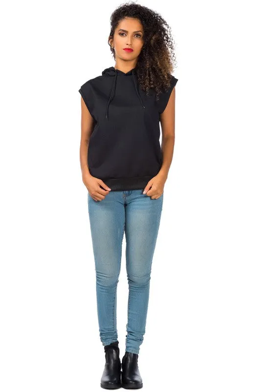 Solid Cap Sleeve Hoodie