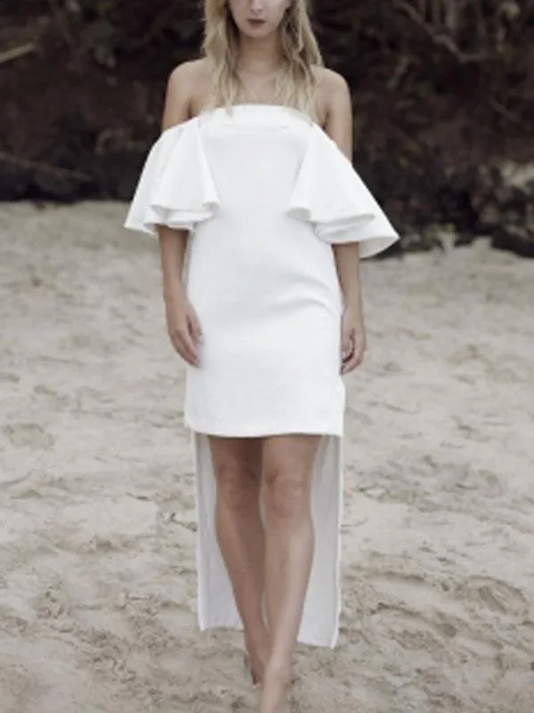 Solid Color Asymmetry Off-the-shoulder Midi Dresses