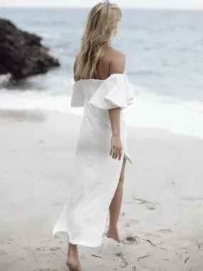 Solid Color Asymmetry Off-the-shoulder Midi Dresses