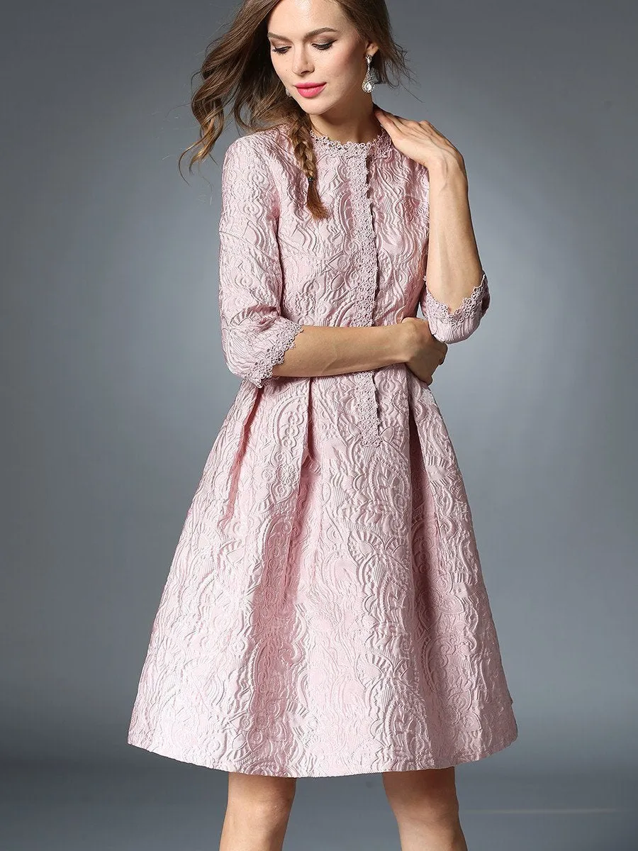 Spring Round Neck Half Sleeve Jacquard Slim Fit Mini Dresses