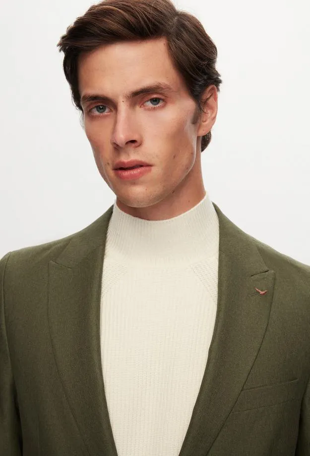 Twn Slim Fit Green Dobby Fabric Jacket