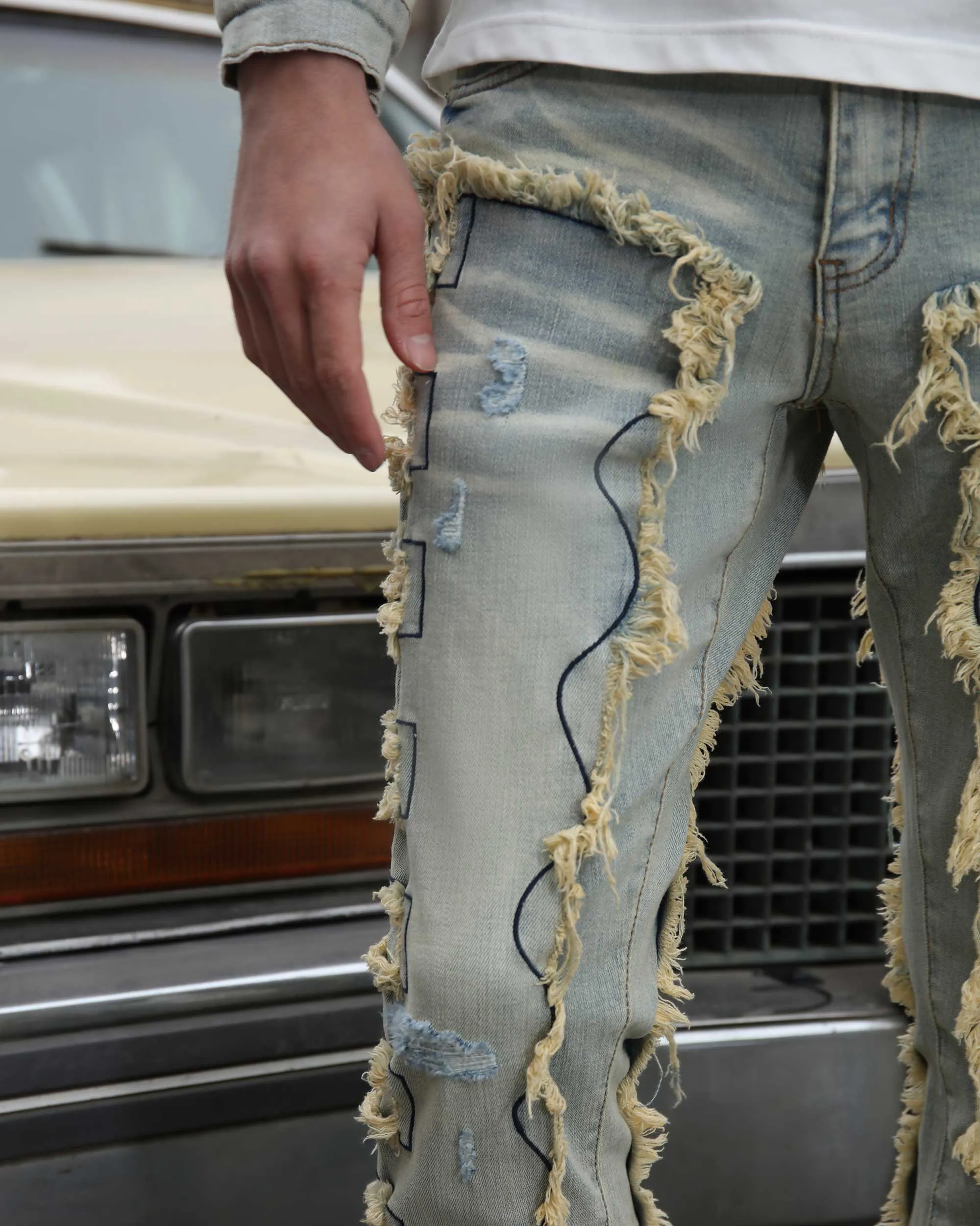Vintage Blue Stacked Jeans with Tassel