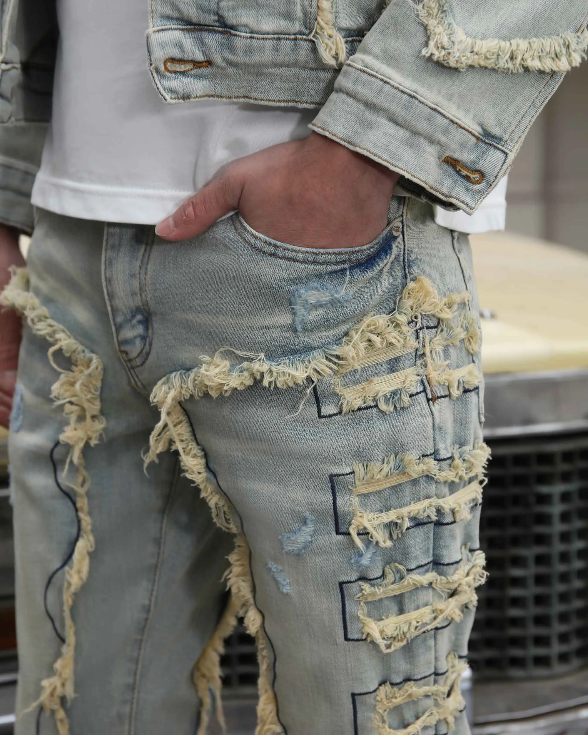 Vintage Blue Stacked Jeans with Tassel