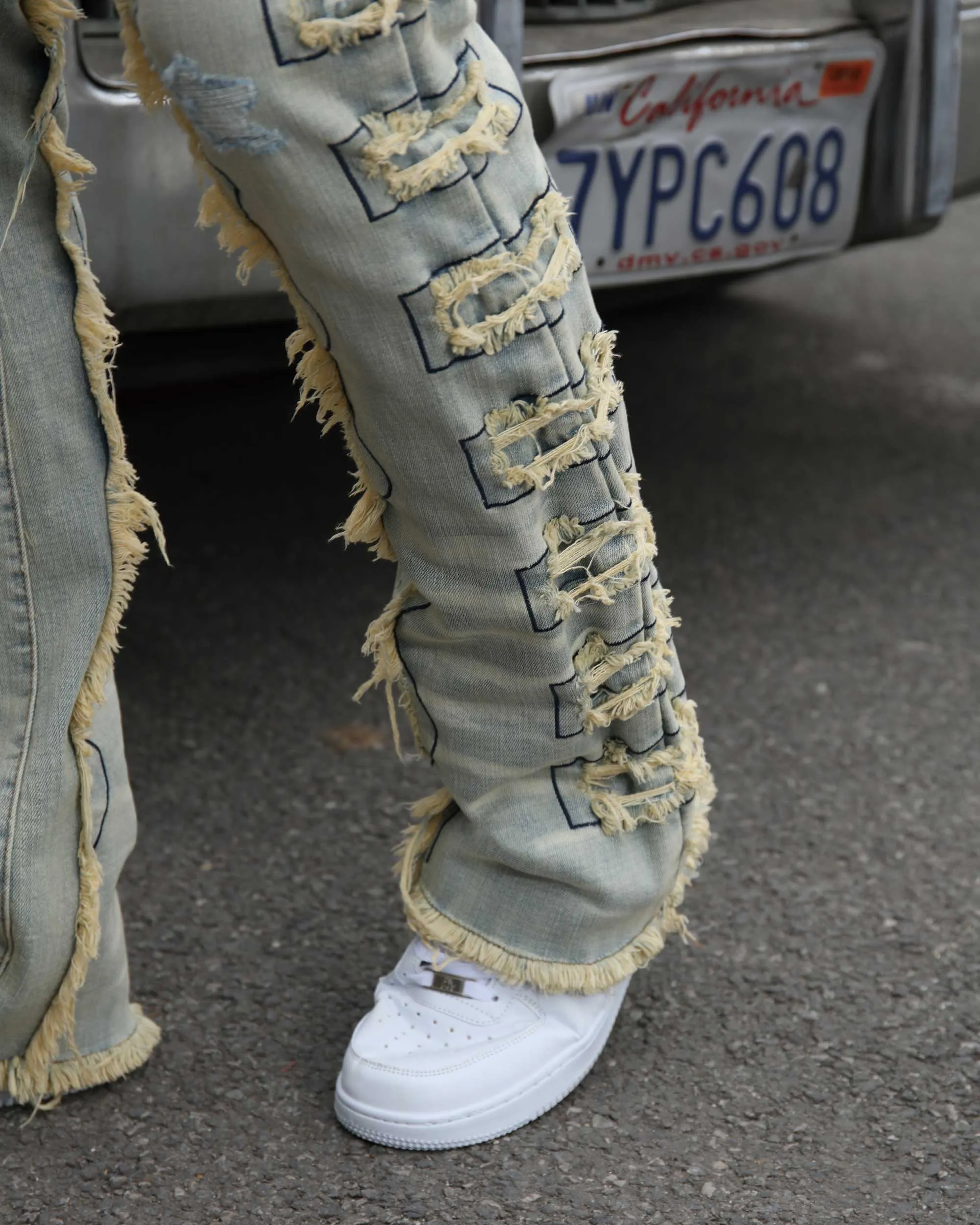 Vintage Blue Stacked Jeans with Tassel