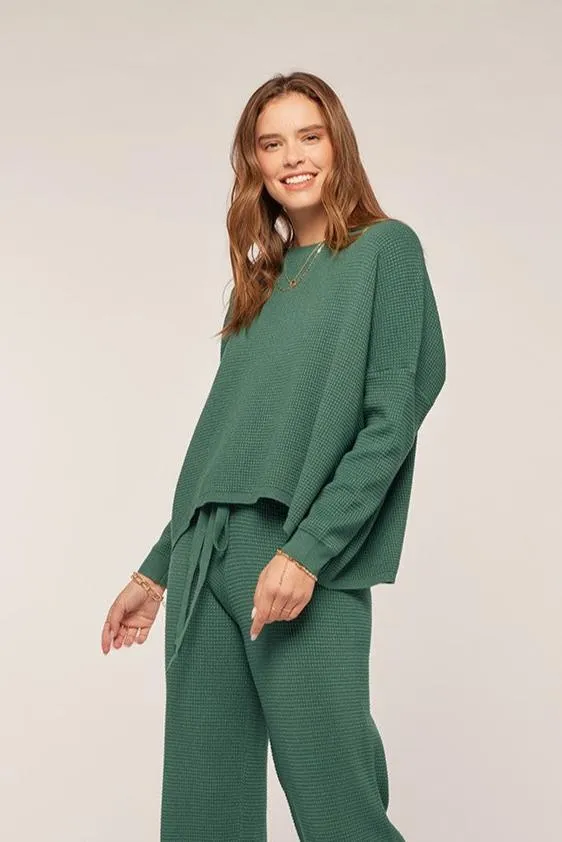 Waffle Knit Lounge Top - Green