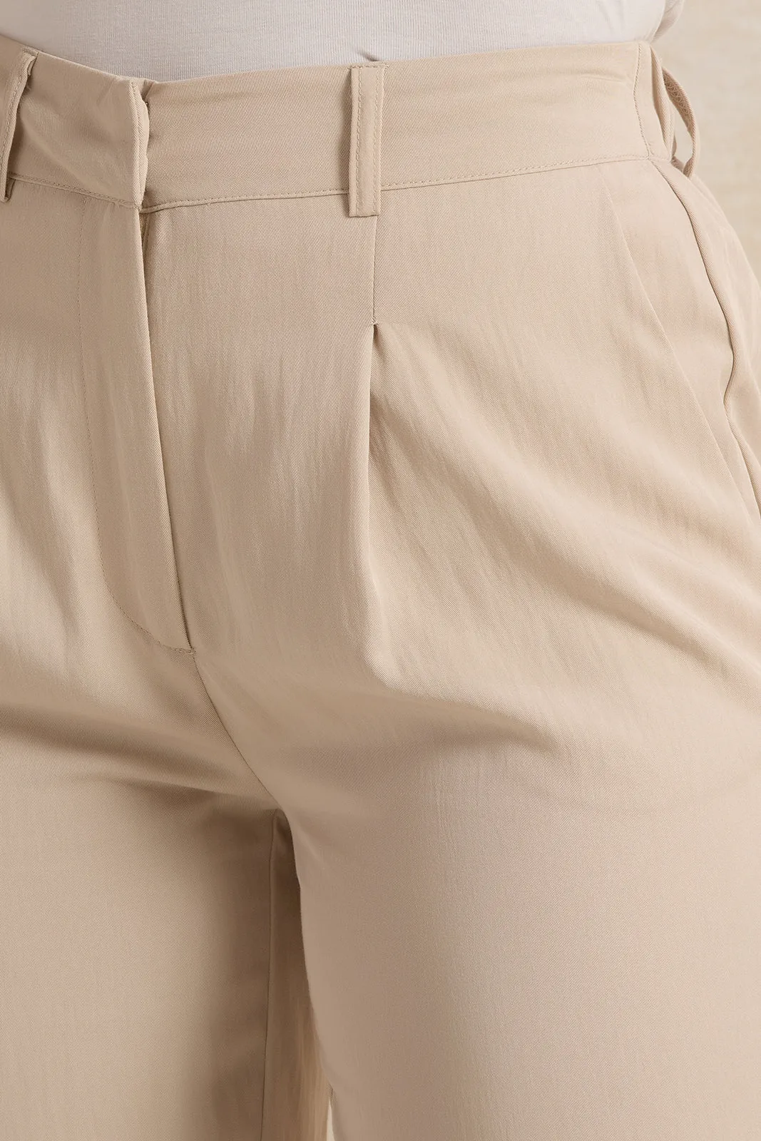 Women Beige Solid Trousers