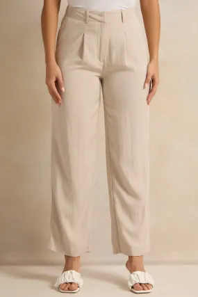 Women Beige Solid Trousers