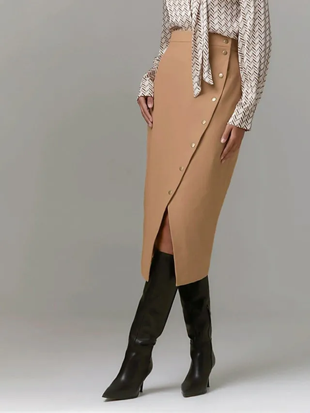 Women's Skirt Long Skirt Midi Polyester Black Khaki Skirts Winter Split Ends Fashion Casual Street Daily S M L
