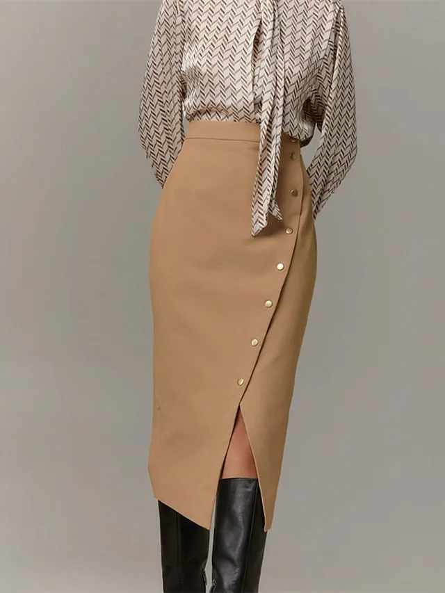 Women's Skirt Long Skirt Midi Polyester Black Khaki Skirts Winter Split Ends Fashion Casual Street Daily S M L