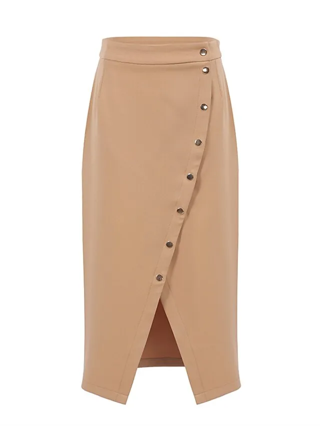 Women's Skirt Long Skirt Midi Polyester Black Khaki Skirts Winter Split Ends Fashion Casual Street Daily S M L