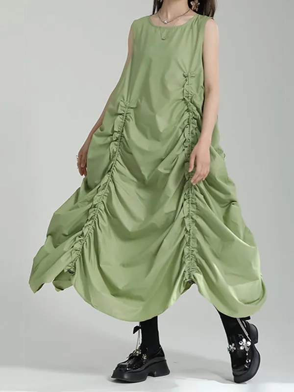 xakxx Irregular Clipping Loose Solid Color Round-Neck Midi Dresses