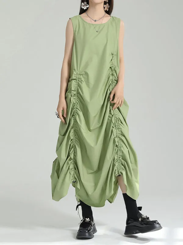 xakxx Irregular Clipping Loose Solid Color Round-Neck Midi Dresses