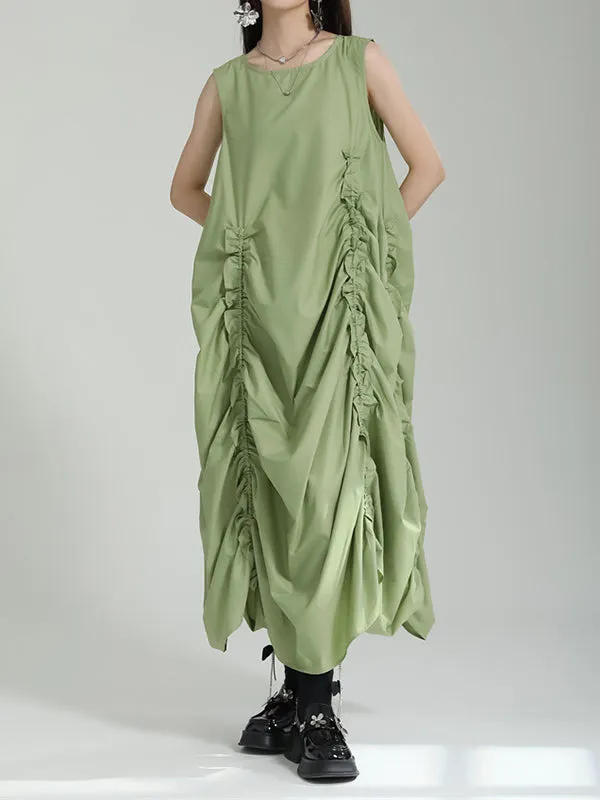 xakxx Irregular Clipping Loose Solid Color Round-Neck Midi Dresses