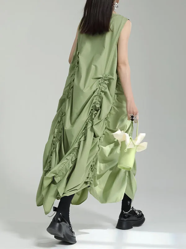 xakxx Irregular Clipping Loose Solid Color Round-Neck Midi Dresses