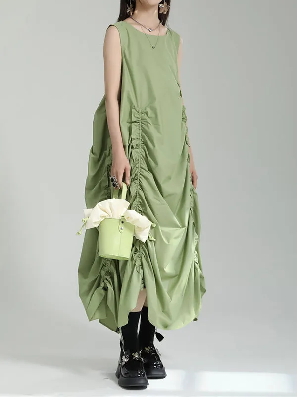 xakxx Irregular Clipping Loose Solid Color Round-Neck Midi Dresses