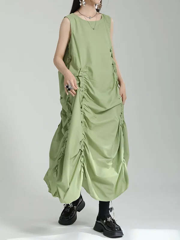 xakxx Irregular Clipping Loose Solid Color Round-Neck Midi Dresses